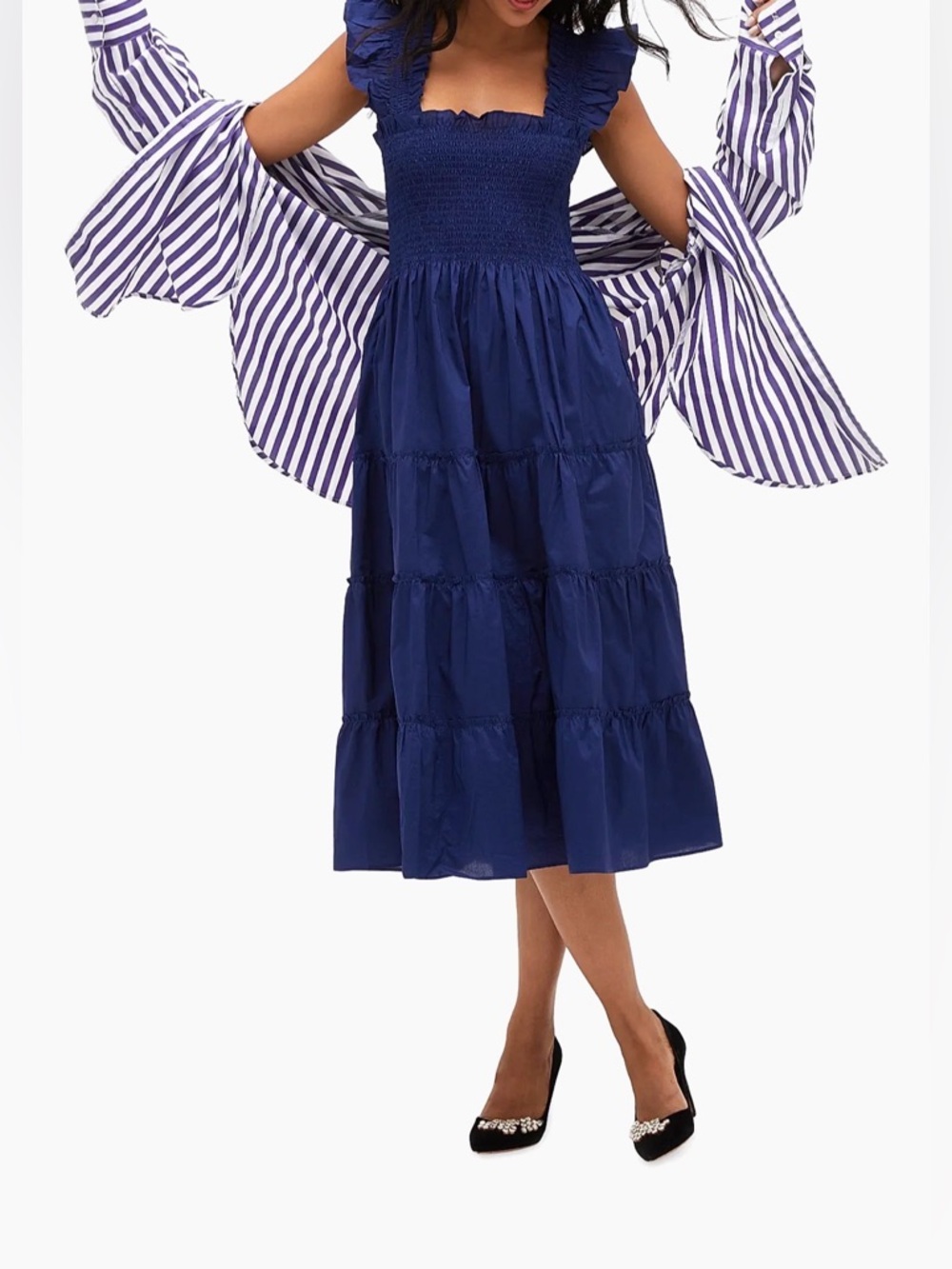 Hill House Deep Blue Smocked Tiered Midi Dress - Picture 3 of 12